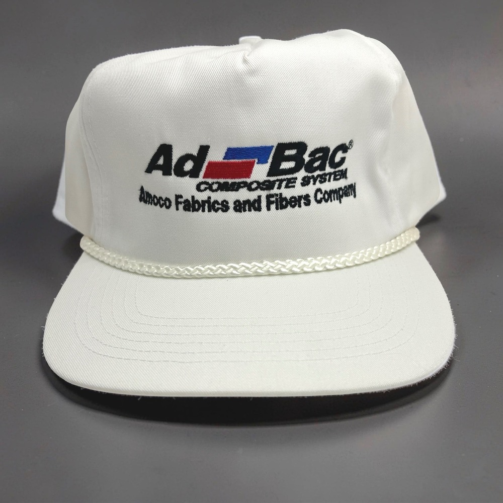 San Sun Trucker Hat Mens OSFA White Excellent Vintage Amoco Ad-Bac Rope Snapback
